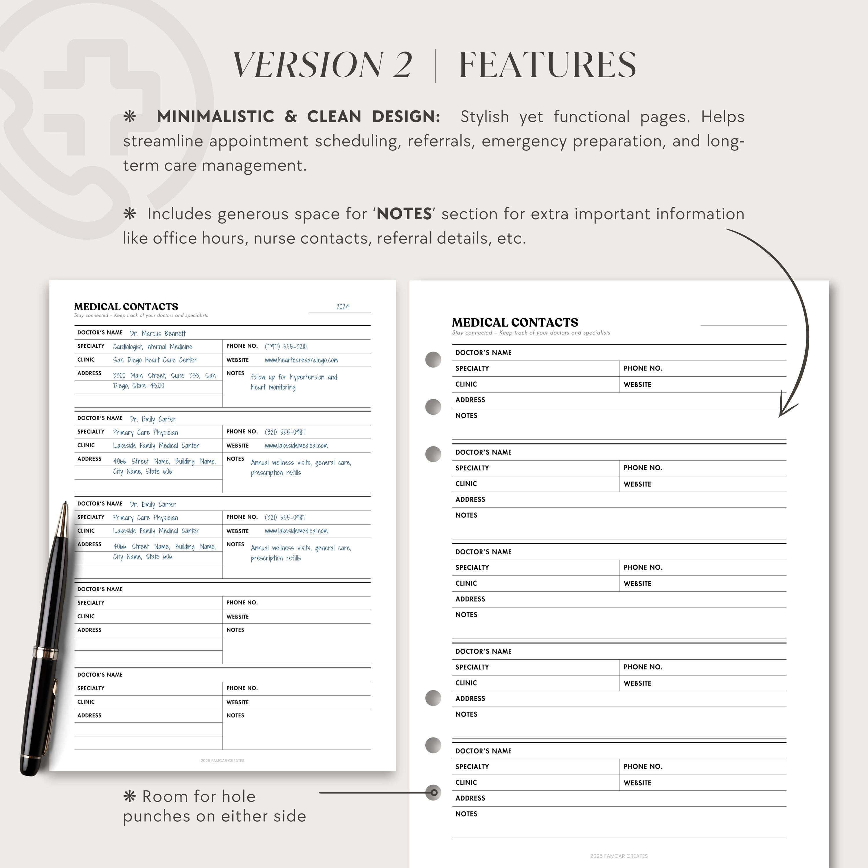 Medical Contacts Printable | Doctor Specialist Contact List, Healthcare ...