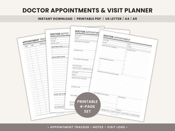 Doctor Appointment Planner Printable Medical Appointments Tracker Doctor Visit Notes for Family Health Binder, Medical Organizer Notes PDF