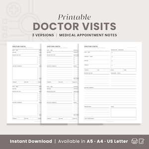 Doctor Visits Log | Appointment Notes for Medical Binder, Printable Specialist Visits Planner, Health Consultation Record, Doctor Notes PDF