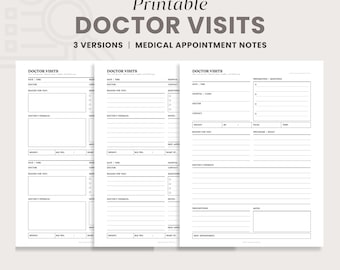 Doctor Visits Log | Appointment Notes for Medical Binder, Printable Specialist Visits Planner, Health Consultation Record, Doctor Notes PDF