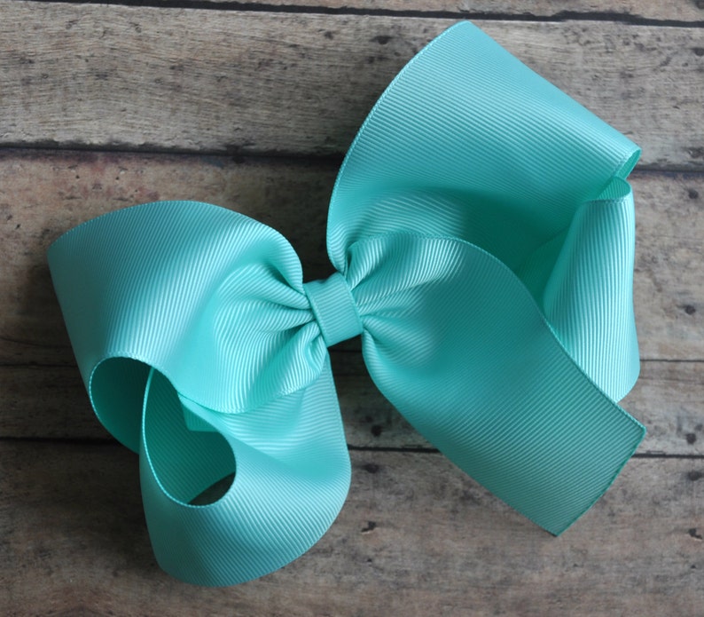 Aqua Green Blue Big 8 Inch Twisted Boutique Bow Bright Aqua Bow