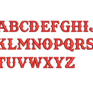 May include: Red, decorative alphabet letters A through Z, displayed in three rows. The letters have a stylized, vintage design with decorative elements. The background is plain white.