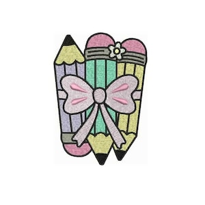 Bow Pencil Embroidery Design | Back to School Machine Embroidery File | Instant Download