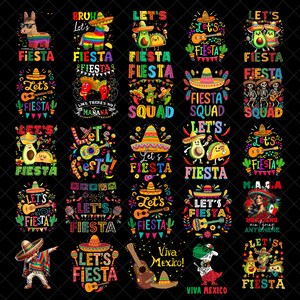Fiesta PNG Bundle, Cinco De Mayo Designs, Lets Fiesta Quote Art, Mexico Party Clipart, Colorful Fiesta Shirt PNG image 1