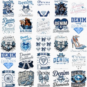 Denim and Diamonds Digital Bundle, Boots on the ground denim Png, Blue Jeans, Pearls, Cowboy Style, Glam Cowgirl Party Design Png