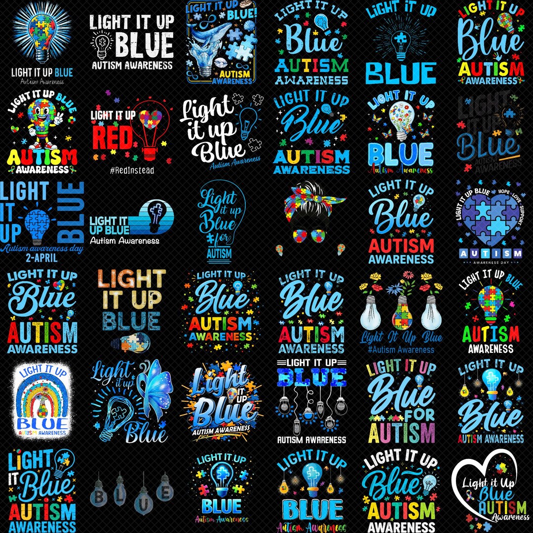 Light It up Blue Autism Awareness PNG Bundle, Bulb Sublimation Designs ...