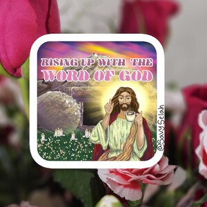 Adesivo in vinile impermeabile e carino - Regali cristiani/di fede disegnati a mano - Crescere con la Parola di Dio - Regalo per gli amanti del caffè