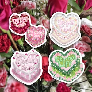 CONFEZIONE DI 4 ADESIVI Adesivi in vinile cristiani carini e impermeabili - Confezione di torte a forma di cuore vintage