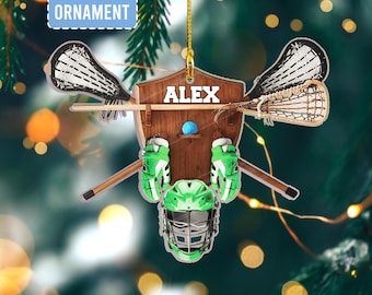 Personlig lacrosse-dekoration med namn, anpassad sportspelares akryldekoration, lacrosseälskarens jul, lagspelares träddekoration för pojkar