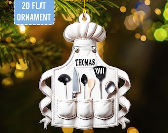 Personalized Chef Ornament with Name, Custom Acrylic Kitchen Apron Ornament, Cooking Gift Chef or Baker, Christmas Ornament for Food Lover