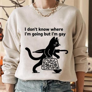 I Dont Know Where Im Going But Im Gay Shirt,Trending Unisex Shirt,Unique Shirt Gift,Funny Gay Cat Sweatshirt,Whimsical LGBTQ Pride Hoodie