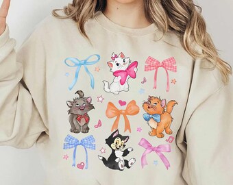 Cute Kittens with Bows Shirt, Pastel Cat Lover Tee, Adorable Cartoon Cats T-Shirt, Whimsical Cottagecore Kitty Gift, Girly Aesthetic Top Tee