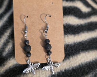 Silver & Lavastone Bee Earrings