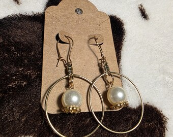 Golden Pearl Hoops