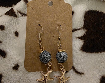 Ocean Blue Gold Starfish Earrings
