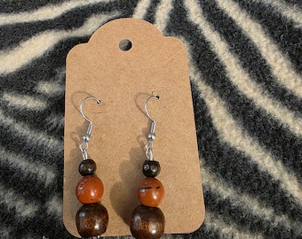Orange and Wood Earrings