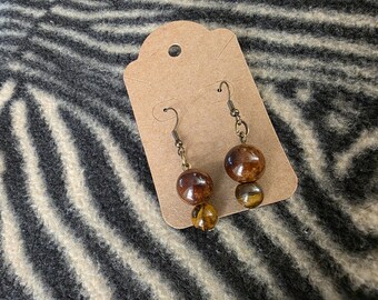 Brass and Brown Glass Earrings