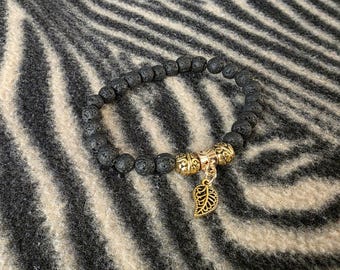 Lavastone and Gold Leaf Beaded Bracelet