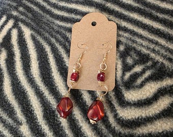Blood Red and Gold Earrings