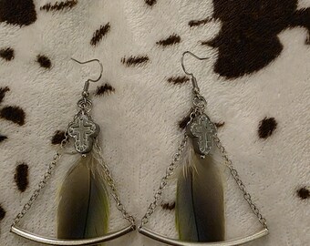 Feather Cross Earrings