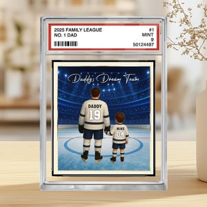 Tarjeta coleccionable de padre e hijo del equipo número 1 de hockey, placa acrílica personalizada, regalo para papá deportista, jugador de hockey sobre hielo o entrenador de hockey.