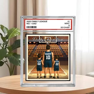 Basket-ball n° 1 papa grand-père homme et enfants style carte à collectionner personnalisé bloc acrylique, cadeau d'anniversaire de fête des pères pour amateur de basket-ball