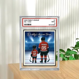 Hockey n° 1 papa grand-père homme et enfants style carte à collectionner personnalisé bloc acrylique, cadeau d'anniversaire de fête des pères pour amateur de hockey joueur de hockey