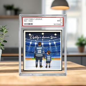 Placa acrílica personalizada con la tarjeta coleccionable "Padre de Familia n.° 1 del Hockey", regalo para amantes del hockey, papá del hockey, esposo y entrenador.