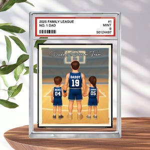 Basket-ball n° 1 papa grand-père homme et enfants style carte à collectionner personnalisé bloc acrylique, cadeau d'anniversaire de fête des pères pour amateur de basket-ball