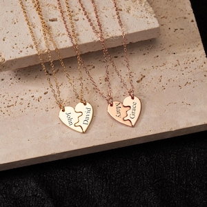 Custom Heart Puzzle Necklace, Personalized Puzzle Piece Necklace, Family Pendant, Friendship Necklace, Custom Name Necklace, Gift for Her