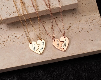 Family Puzzle Hearts - Personalized Heart Puzzle Name Necklace – Soulmate Gift