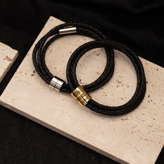 Corissy カスタムメンズブレスレット 2-8個の刻印ビーズ付き カスタマイズされた編み込みレザーネームブレスレット パーソナラ Amazon | [ナル] 本革 編み込み レザー ブレスレット メンズ レディース ペア おそろい カップル 人気 革 ブランド 2連 ターコイズ  ブルー | ブレスレット 通販