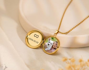 Custom Photo Locket Necklace | Engraved Keepsake Pendant| Memorial Jewelry|Secret Keepsake Necklace|Anniversary Gift|Dog Lover Gift