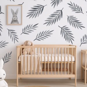 Adesivos de parede para quarto de bebê com folhas em aquarela preta, em vinil para tecido, fáceis de aplicar e remover.