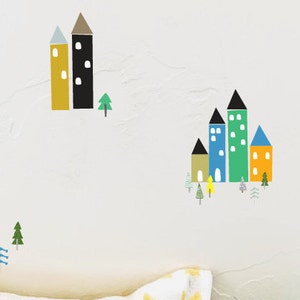 City scene vinyl wall decal, city buildings skyline vinyl decal set, city wall stickers, trees and city vinyl decal, city nursery art image 3