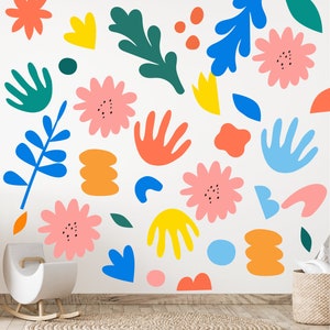 Abstract Wall Decals - Bright pattern, Colorful, Floral, Abstract, Shapes, Pattern, Modern Wall Art, Home Office Decor