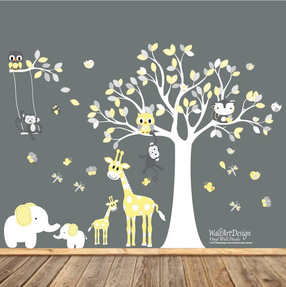 Peel and Stick Wall Decals Yellow and Grey nursery
