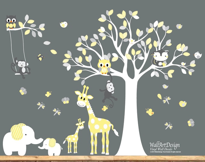 Peel and Stick Wall Decals Yellow and Grey Nursery Etsy