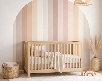 Naklejka ścienna z winylu: neutralny, pasiasty łuk boho, dekoracja pokoju dziecięcego w odcieniach ziemi, samoprzylepna naklejka ścienna
