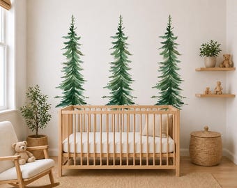 Pine Tree Nursery Wall Decal, Removable Peel and Stick Tree Decals, Woodland Nursery Decor, Forest Wall Stickers for Kids Room