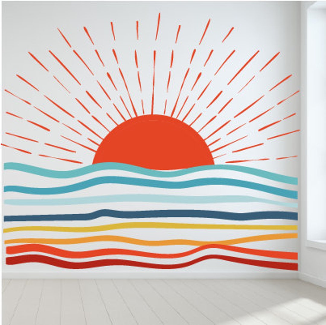 Wall Decal Sunrise Over the Ocean Stripe Wall Mural Bright Stripes Modern  Abstract Wall Mural 