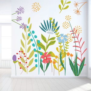 Muurstickers grote bloem met stelen, muurstickers, vinyl muurstickers, bloem muurstickers, bloemen muurkunst, bloem stickers