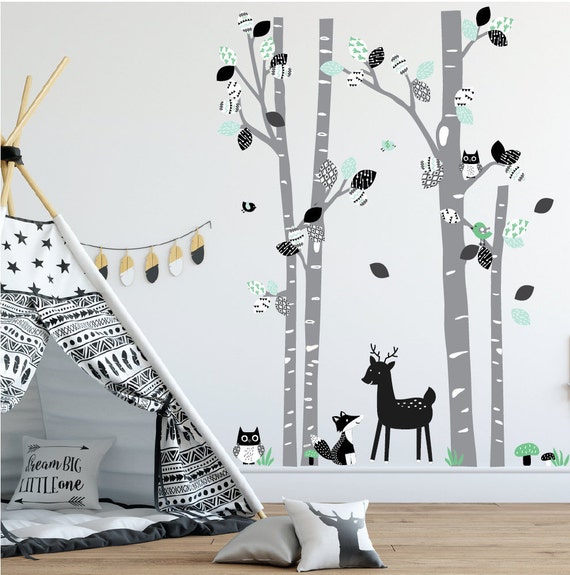 cactus wall decal birch tree wall decal forest wall decal | etsy