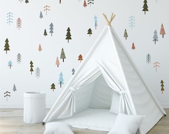Wall Decal - Magical Woodland - Forest Nursery - Kids Room Wall Decor - Mini earthy boho Pine Tree Wall Stickers - Gift for Baby Shower