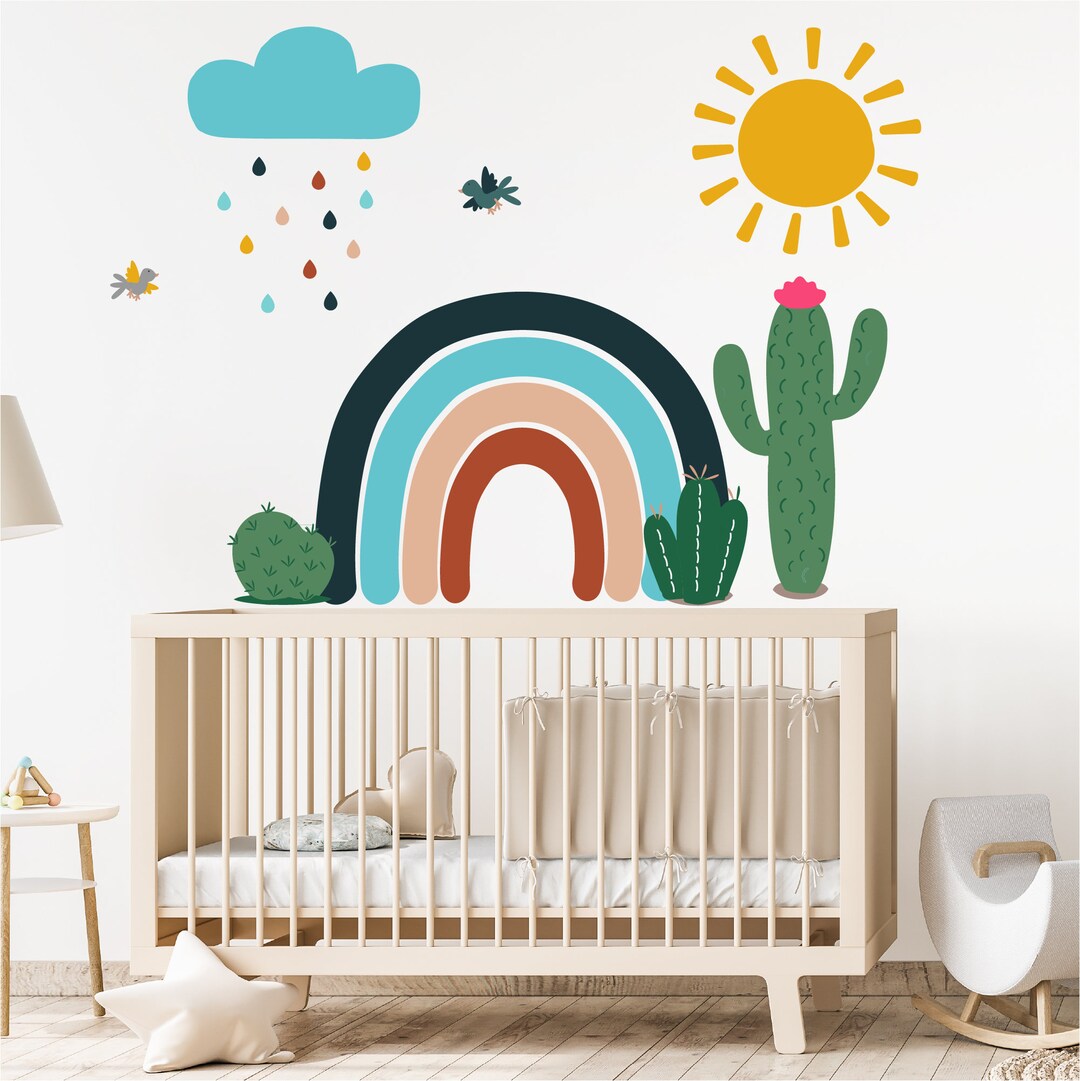 Wall Decal - Desert and Rainbow Wall Mural - Boho Nursery - Wall ...