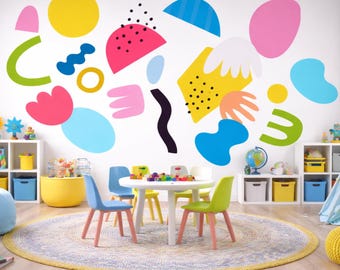 Kids Room Large Abstract Shapes Wall Decals, Colorful Modern Eclectic Design