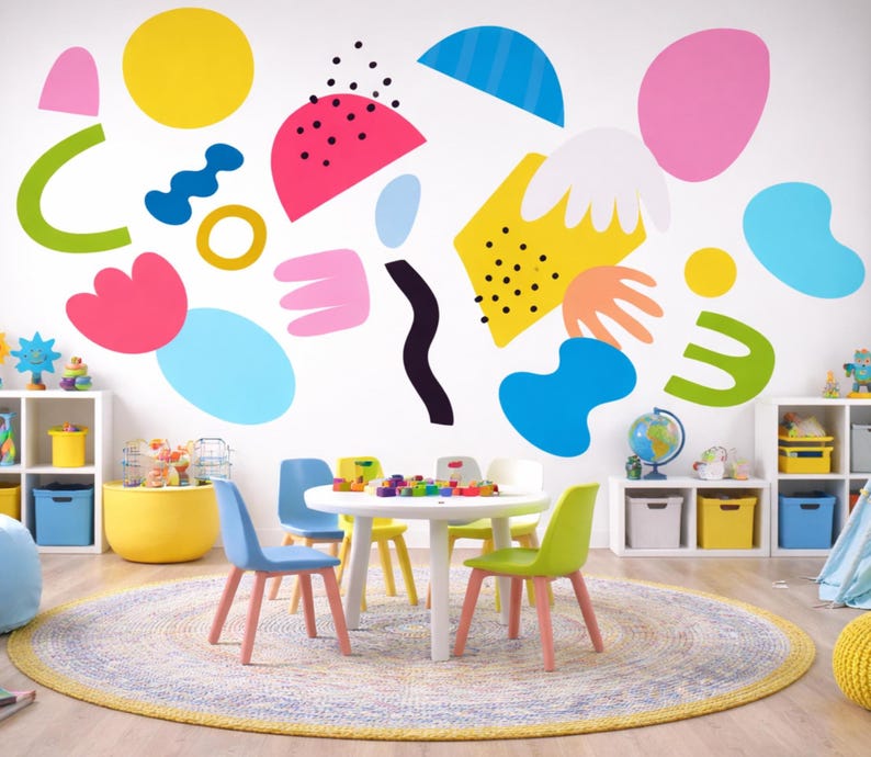 Kids Room Abstract Shapes Wall Decals, Colorful Modern Eclectic Design ...