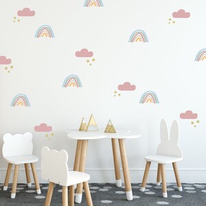 wall decal - pastel colored clouds and rainbows with stars - boho nursery decor - rainbow wall decals - rainbow wall decals