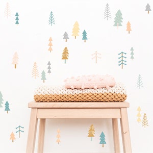Wall Decal -  Magical Woodland - Forest Nursery - Kids Room Wall Decor - Mini colorful Pine Tree Wall Stickers - Gift for Baby Shower