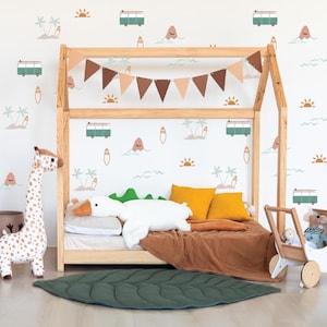 Retro Beach Wall Decals: Surf Van, Palm Tree, Sun - Nursery Kids Room